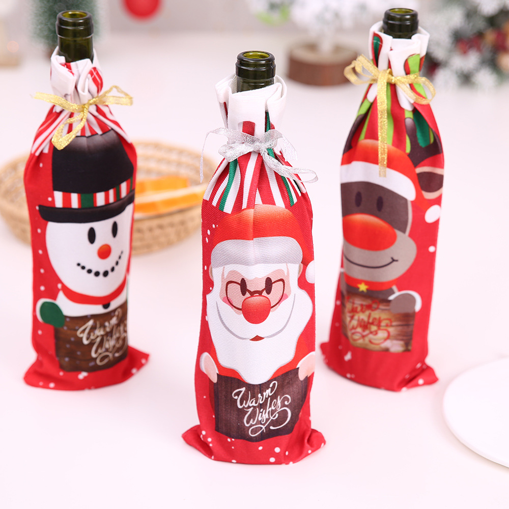

Christmas Printing Wine Bottle Set Kitchen Hotel Table Santa Claus Snowman Moose Champagne Home Decoration