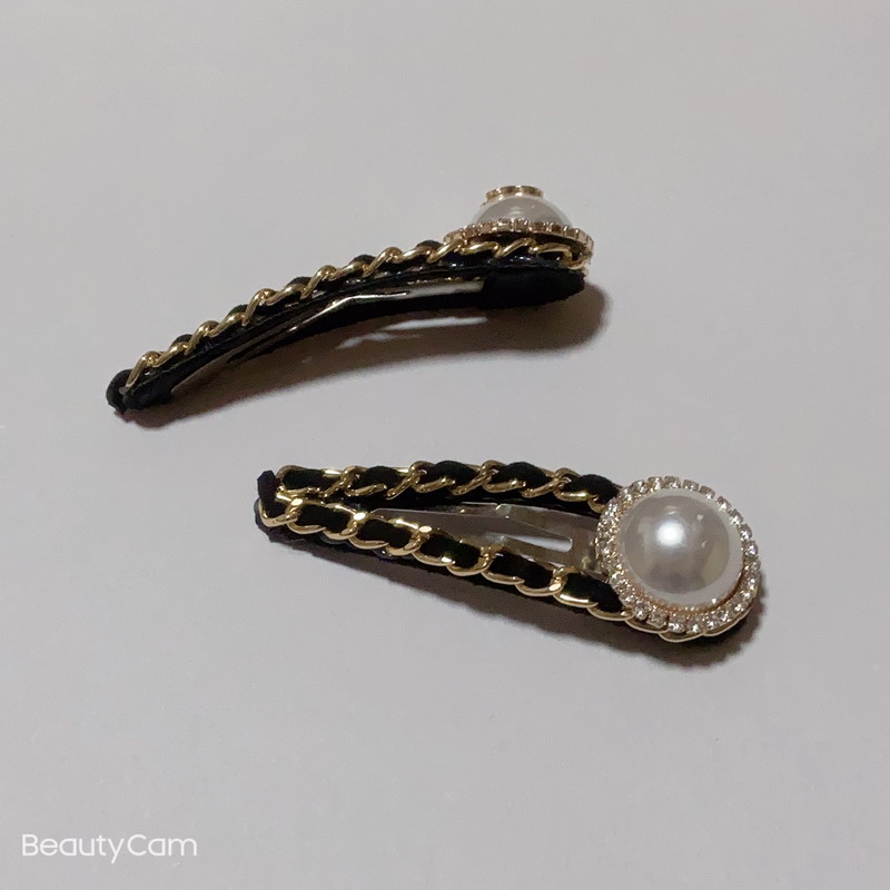 

New items Fashion Metal Chain one Word Clip Pearl BB Clip hairpin fashion C symbol jewelry for vip gift, Golden;silver
