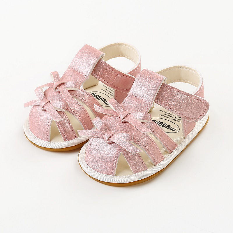 

Summer Toddler Sandals PU Leather Girls Shoes Bow Cross Lace-up Hook Loop Comfortable Hard Sole Baby, Pink bow