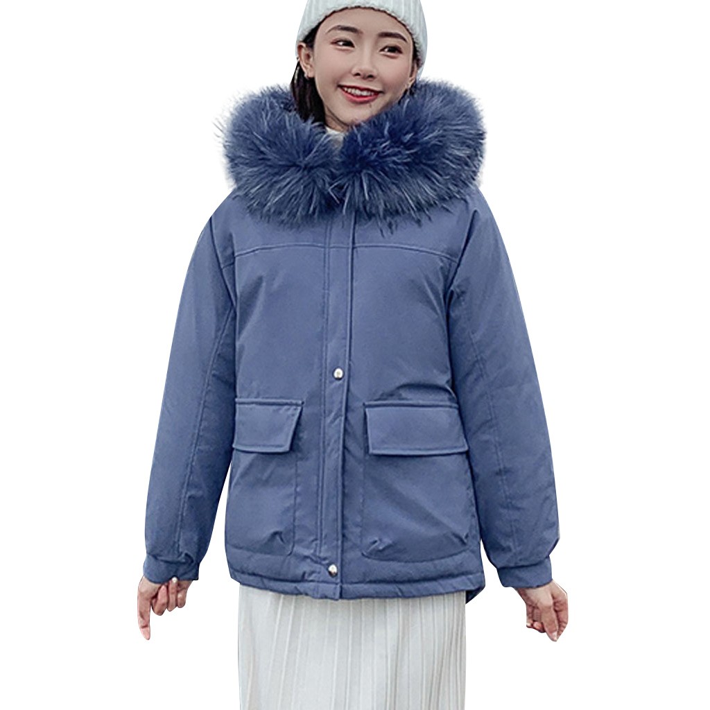 

Women's Jacket Winter Coat Down Cotton-padded Short Collar Pockets Jackets Outwear Faux Hooded Casual Coat Quilted Jacket, Black