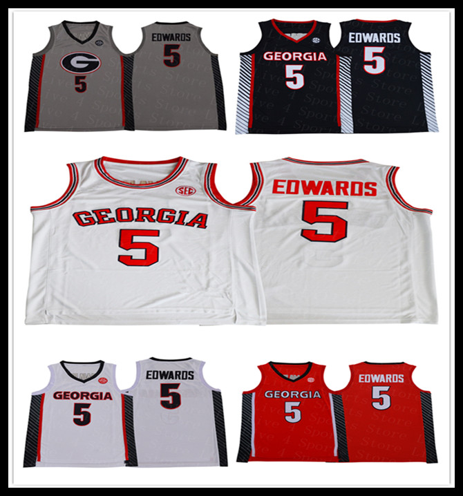 

Georgia Bulldogs 2020 Ncaa Basketball 5 Anthony Edwards College Jersey Team Red White Black Gray Stitched Men's Shirts, As pic
