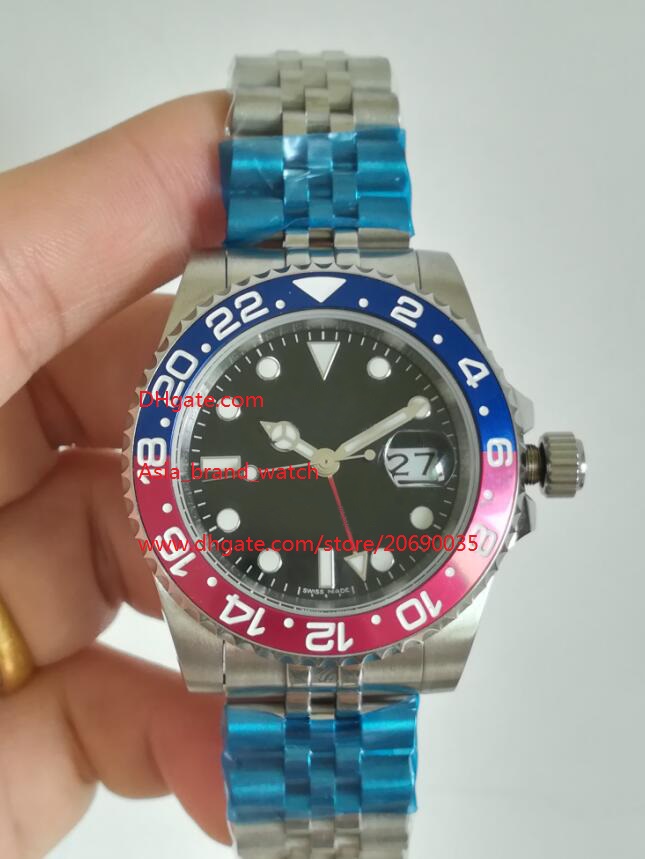

6 Color Free Shipping Luxury High Quality Watch 40mm GMT 116710LN 126710BLRO Pepsi Red Blue Asia 2813 Movement Automatic Mens Watches, Black