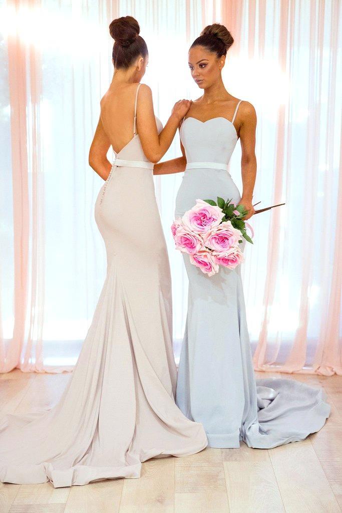 

2019 Spagehtti Straps Satin Mermaid Long Bridesmaid Dresses Ruched Floor Length Wedding Guest Maid Of Honor Dresses BC0356