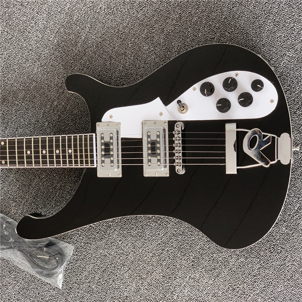 

China OEM factory rickenback 4003 black electric bass guitar with double output