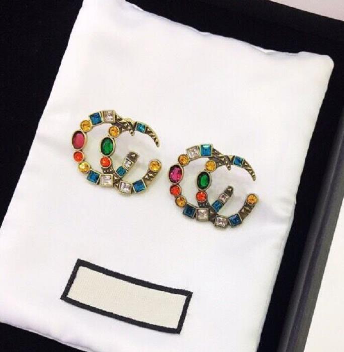 

HOT brand Have stamps cc Colored diamonds designer earrings for lady women Party wedding lovers gift engagement luxury jewelry LZ530