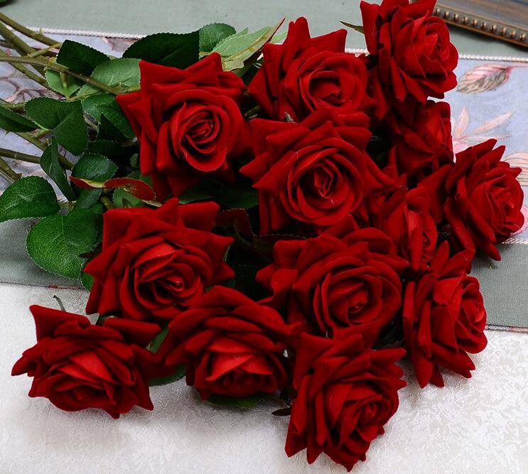 

French Romantic Artificial Rose Flower DIY Velvet Silk Flower for Party Home Wedding Holiday Decoration GB527, Wine red