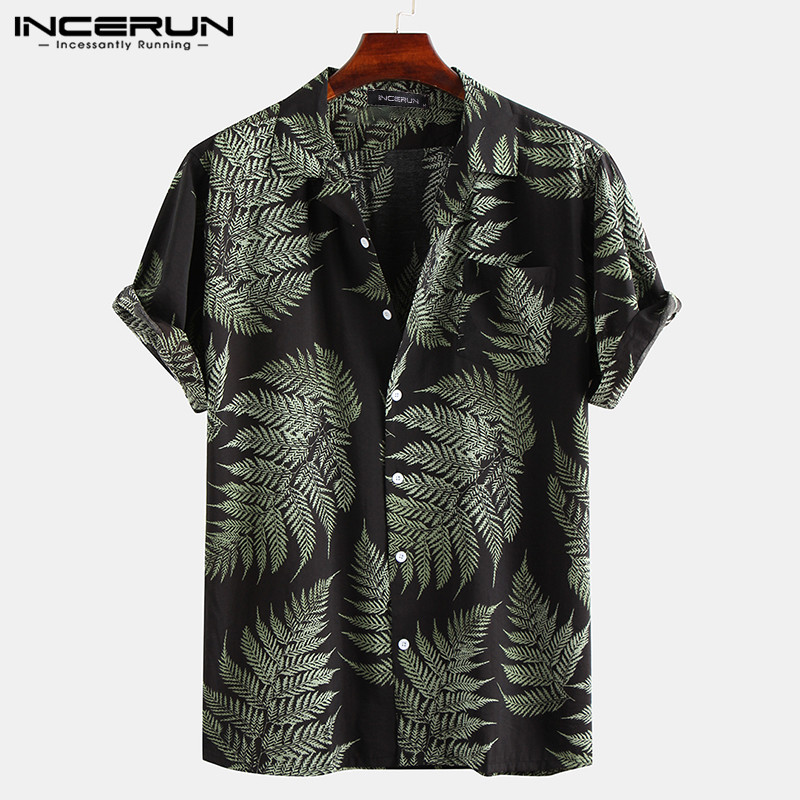 

2020 Men Tropical Leaf Pattern Floral Shirt Man Short Sleeve Lapel Printed Shirt Male Summer Hawaiian Holiday Blouse Camisa 5XL, White