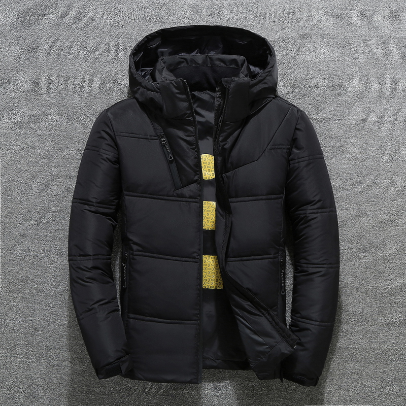 

Men's Down & Parkas Winter Jacket Casual Mens Thick Detachable Hat White Duck Hooded Coat Male Solid Color Warm Zip Outwear Tops