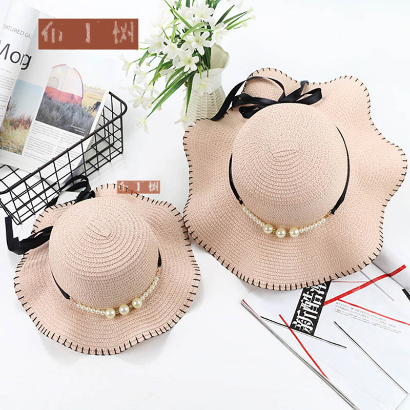 

2019 newst Summer Fashion Mother and Daughter hat Sweet Family Straw Hat girls Bucket Hat Kids beach hats Children Caps A2967, Pink