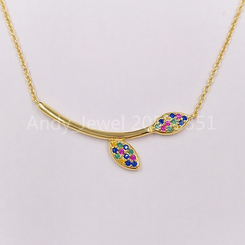 

Authentic 925 Sterling Silver pendants Vermeil Silver With Gemstones Real Mix Leaf Necklace Fits European bear Jewelry Style Gift 812462580