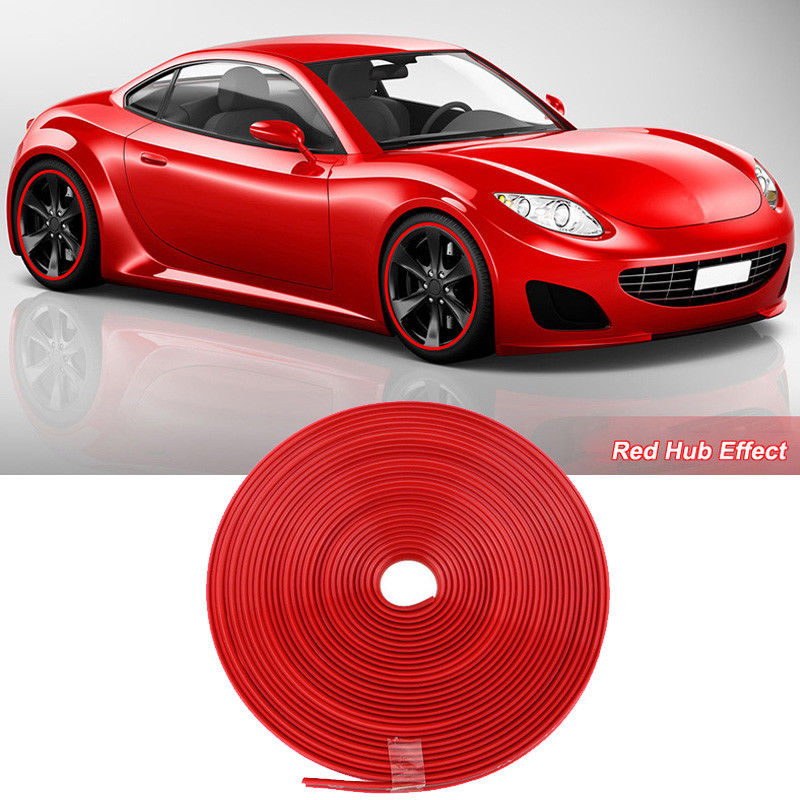 8M Car Wheel Hub Rim Edge Protector Ring Tire Strip Guard Rubber Sticker Red-image-454729169