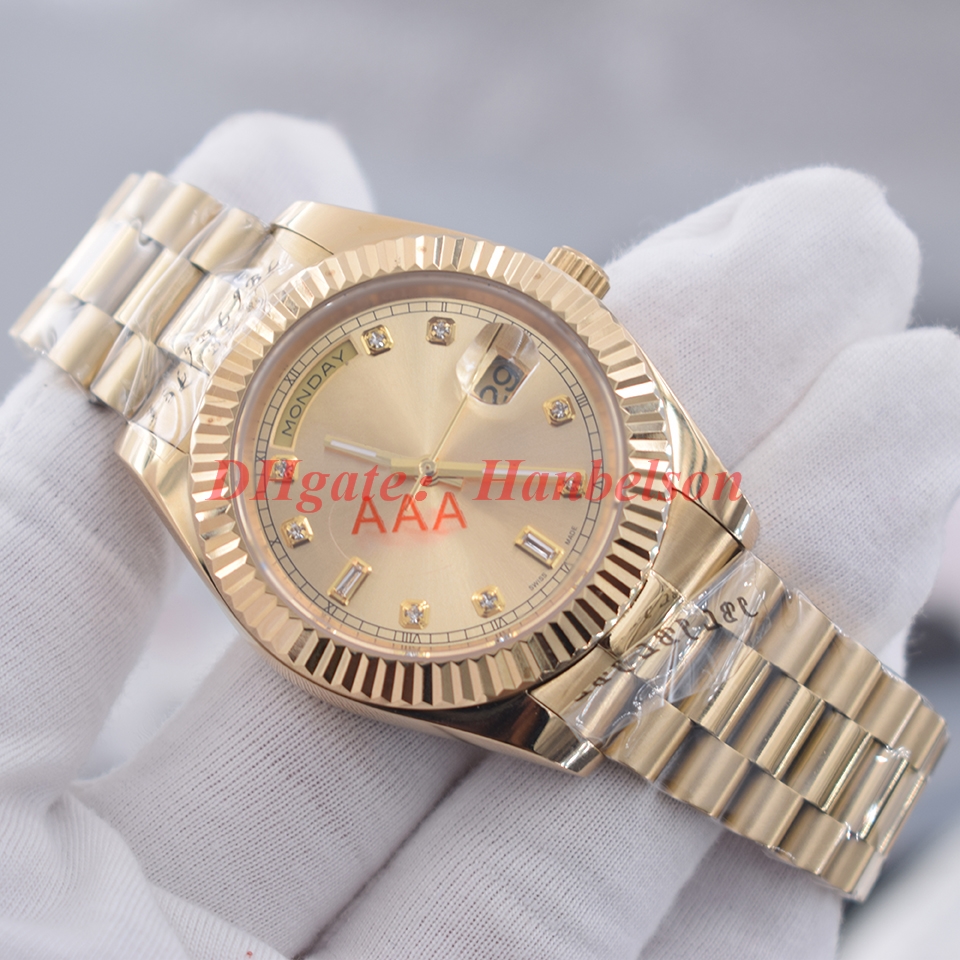 

Luxusuhr mens watches 2813 automatic watch Day of the week Sapphire surface Diamond dial Golden steel 40mm Wristwatch, 40mm silver case blue dial