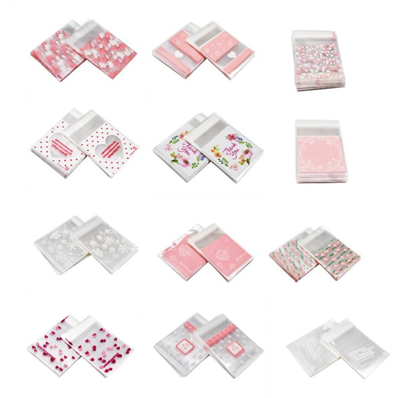 

50Pcs/100pcs Flowers Heart Cellophane OPP Bags Wedding Favors Gift Bag Self Adhesive Plastic Bag Baking Package Party Supplies