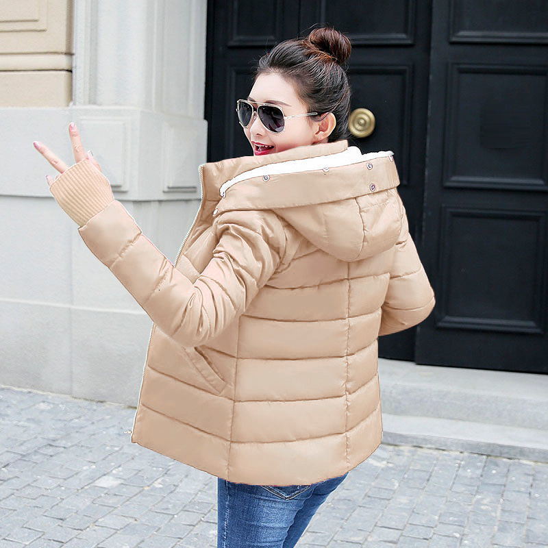 

2019 Winter Jacket Women New Fashion Women Down jacket Slim Large size Hooded Students Thick Warm Cotton Outwear, Beige