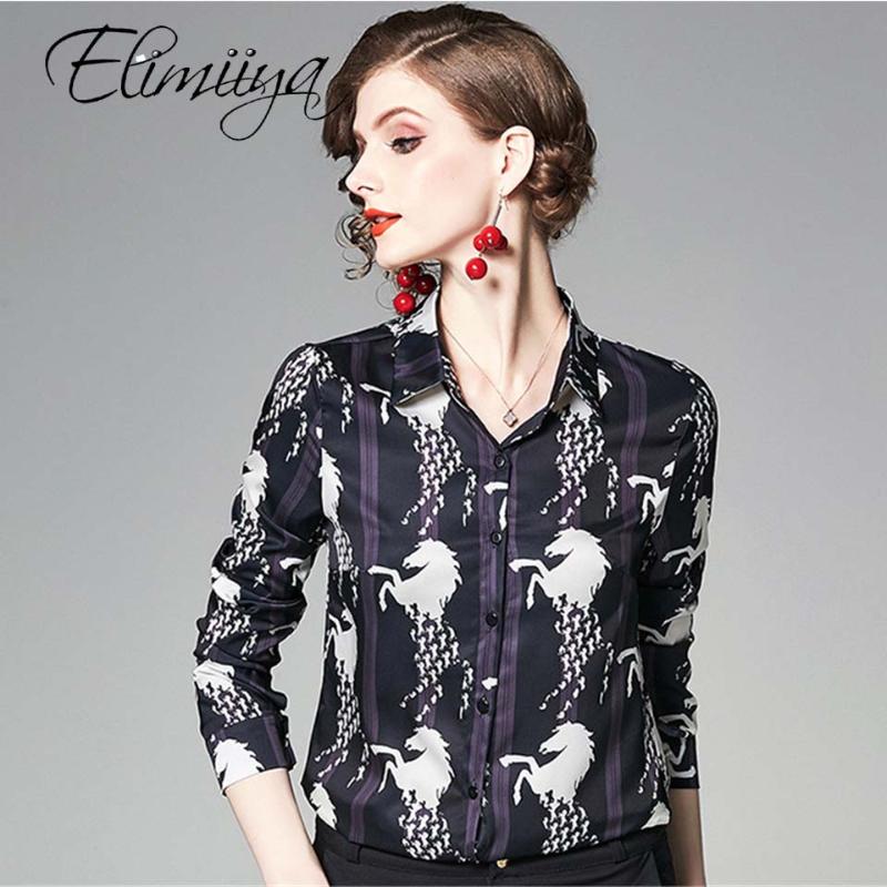 

Elimiiya Women Animal Print Shirt 2020 Fashion Lyxury Brand Design Long Sleeve Turn Down Collar Office Lady Cotton Blouse Tops, Black