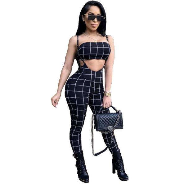 

Womens Designer Clothing Sets Casual Tracksuits Playsuits Plaids Strapless Bras 2pcs Fashion Female Suits, Gray