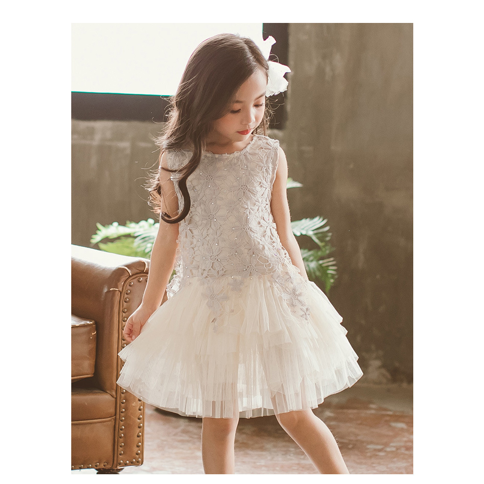 

Girls Fashion Dresses Children Summer Casual Brand Lack Dresses Princess Dress Girls Designer Sleeveless Cute Sweet Style Dresses 2020, White