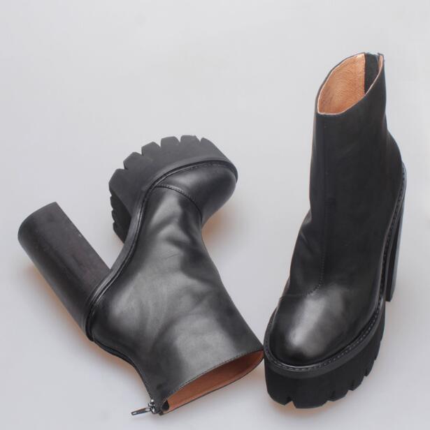 

Woman Genuine Leather Jeffrey Mulder Booties Black Fashion Catwalk Campbell Mulder Platform Heel Boots New Shoes