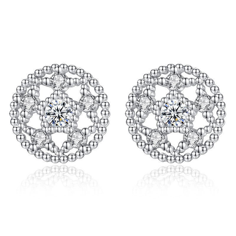 

OMHXZJ Wholesale Personality Stud Fashion OL Woman Girl Party Wedding Gift White Lotus Zircon 925 Sterling Silver Stud Earrings YS470