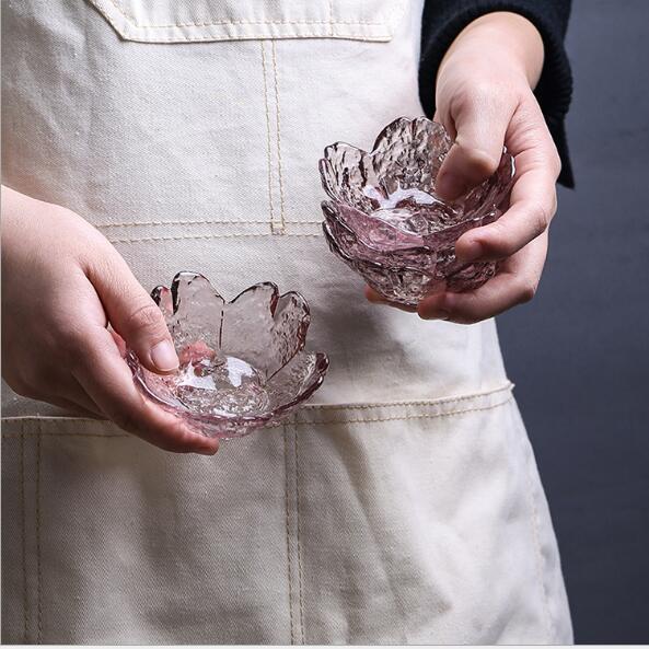 Japanese flower plates Cherry Blossom pink household dip sauce saucer crystal glass bowl-image-518712606