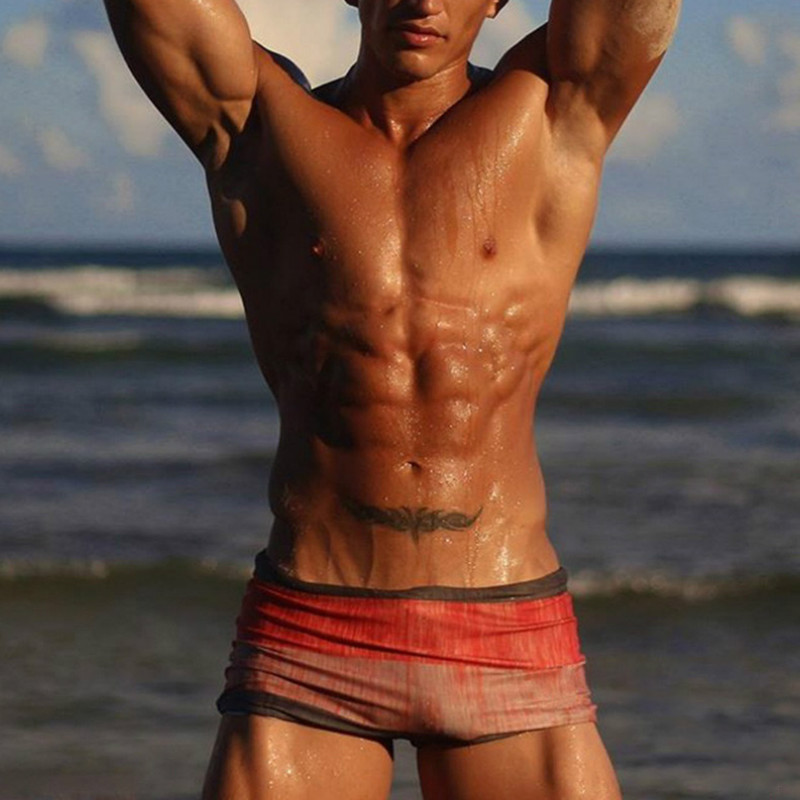 

Mens Swimwears Sexy Boxer Swim Trunks Mens Summer Printed Beach Swimming Shorts Casual Gradient Shorts Underpants 2020 High Quality Clothing, Red