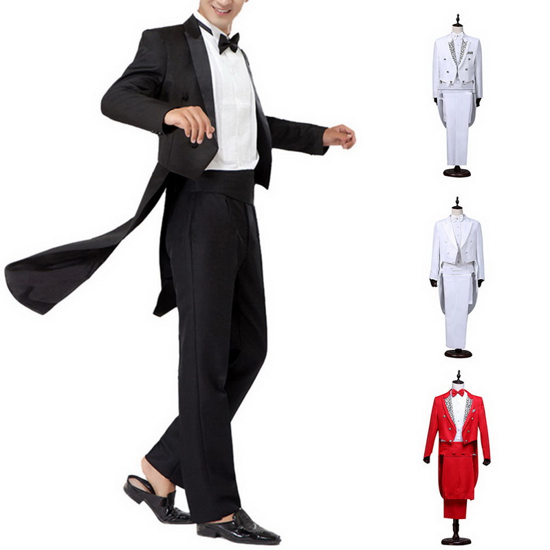 

Oeak 2020 Classic Formal Men Tuxedo Blazers Suit Set Solid Sequin Tailcoat Tuxedo Wedding Groom Suits Sets Men Stage Costume New, Black