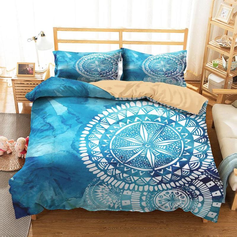 

Bedding Clothes Home Textiles Dream Blue Mandala Printed Duvet Cover with Pillowcases for Adult Queen Single Size