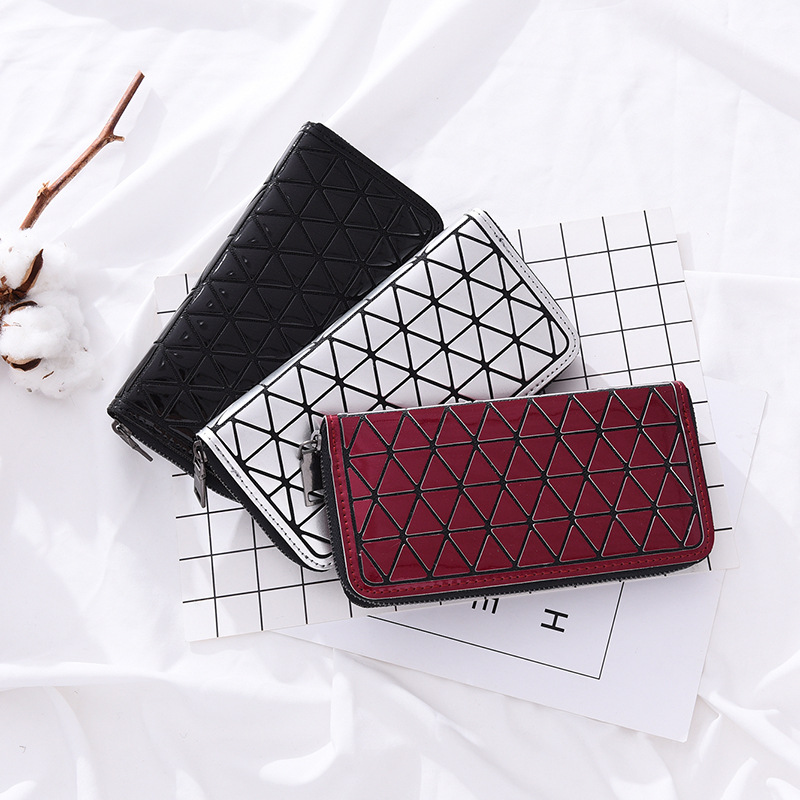 

2019 new women's long wallet PU geometric diamond leather clip simple fashion hand pocket zero wallet factory wholesale, Black