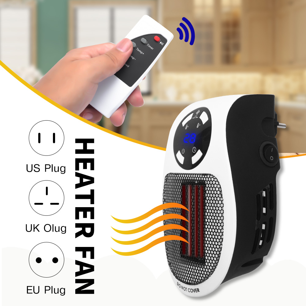 MINI 500W 220V portatile Plug-in parete Electric-Presa elettrica Stufetta Ventilatore Riscaldatore UK