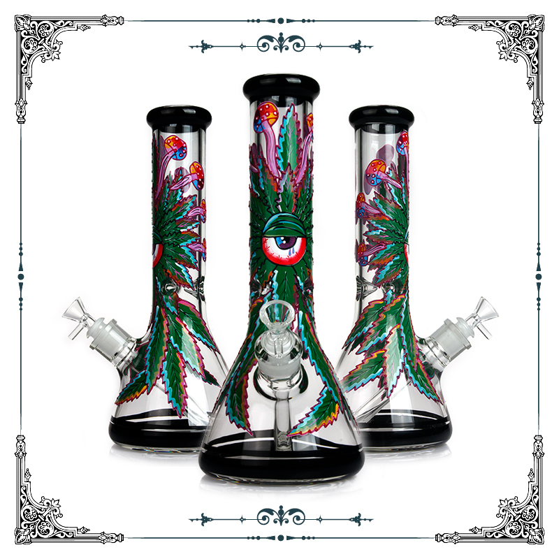 

13.5 inches 7MM thick green leaf Glass Bong Beaker bong waterpipes bongs smoking glass water pipes percolator hookah oil rig wholesale