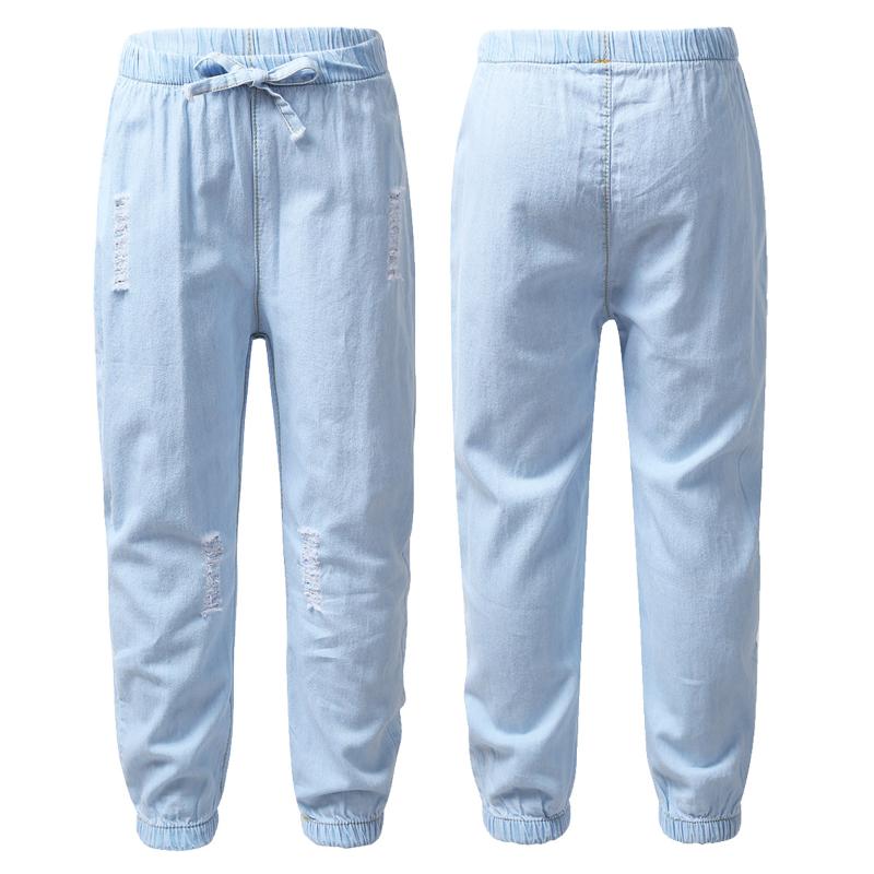 

iEFiEL Kids Girls Boys Fashion Soft Comfortable Thin Ripped Jeans Anti-Mosquito Harem Pants Casual Trousers for Summer Wear, Light blue