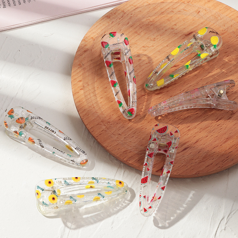 

New Kids Hair Accessories Fruit Transparent Waterdrop Hair Clip Hairpins Children Girls Cute Cartoon Clips Headwear, Cherry