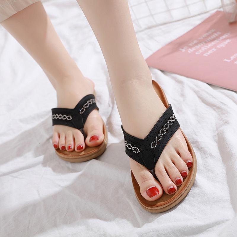 

Holiday beach Slippers Fashion Summer Women's Open-Toe Flip Flops slippers Sandals women Bohemian Ethnic Flat Shoes Sandals#0702, Bk