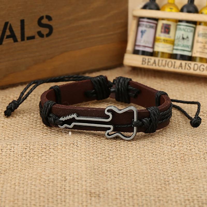

Adjustable Hand Chain Charming Leather Bracelets For Women Men With Alloy Guitar Hand Rope Party Jewelry