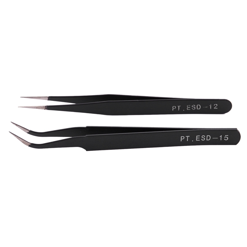 

Nail Art Rhinestones Eyelashes Extension Straight & Curved Tweezers Tool Set-Black CNIM Hot