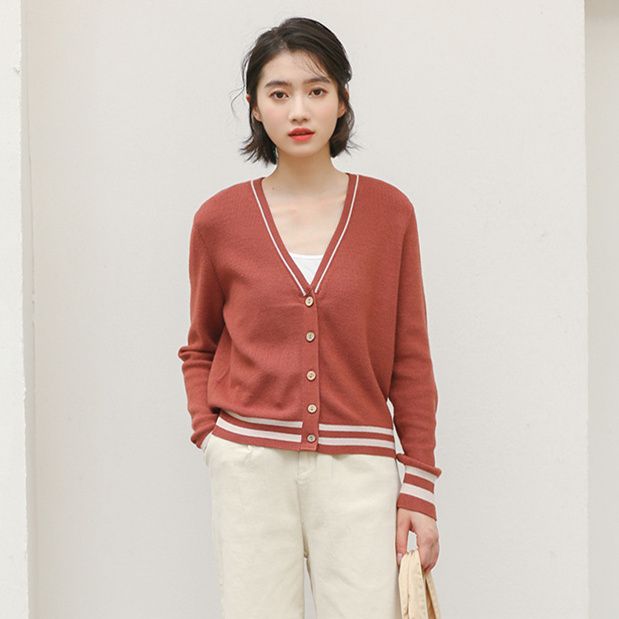 

Knitted Cardigan Women Spring 2020 Korean Preppy Style V Neck Striped Single Breasted Sweater Coat Knitwear sueter mujer T265, Blue