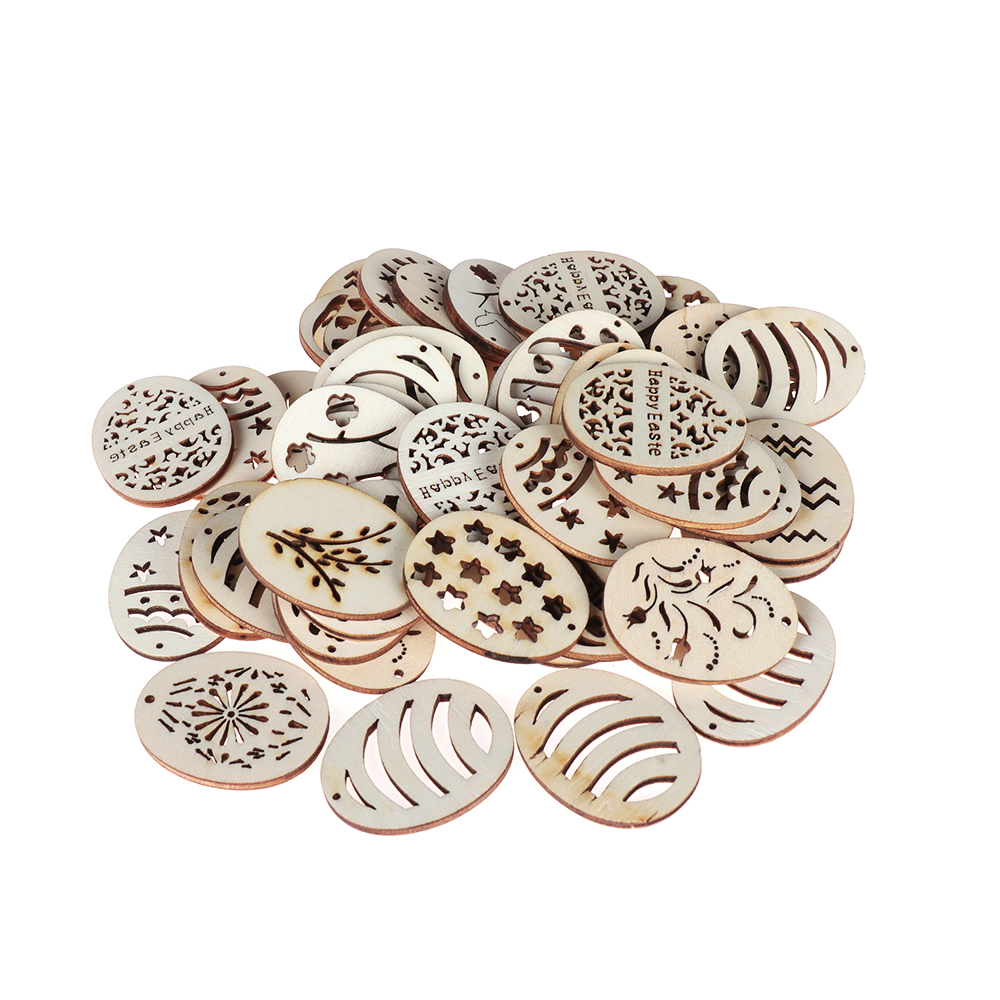Easter Egg Wooden Buttons Decorative Two Holes Eggs Shape Geometric 30mm 20pcs