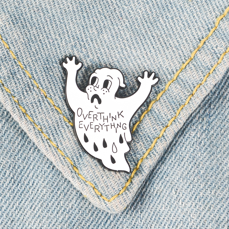 

Overthink Ghost Enamel Pins White Ghost Badge Brooch Bag Clothes Lapel pin Cartoon Simple Fun Punk Jewelry Gift for Friends