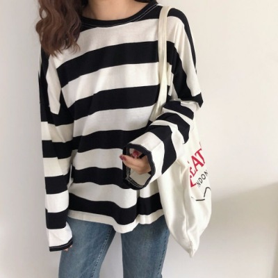 

Plus Size Korean T Shirt Women Streetwear Long Sleeve Women Clothes Casual Striped Patchwork T Shirt Women Tops Ropa Mujer, Pink