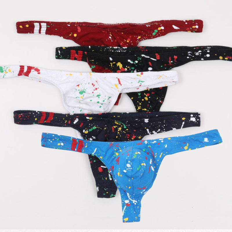 

5pcs Men's G-string Thong Sexy Underwear Male Graffiti Printed Panties Men's Briefs Underpant Boys Bikini Briefs Sexy Underwear, 5pcs sets