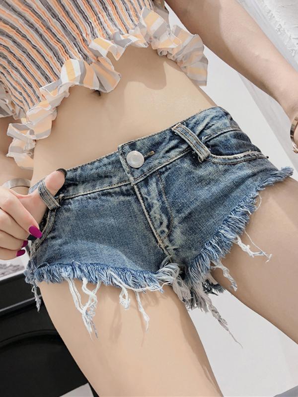 

Dj Sexy Low Waist Pants Hip Hit Underpants Triangle Jeans Super Shorts Hot Pants, Blue