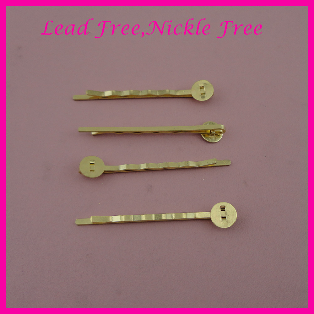 Metal bobby pins 50PCS 2.0mm*5.0cm Golden plain Waved Hairpins Slide hair barrettes with 8mm pads at nickle free and lead free-image-444976592