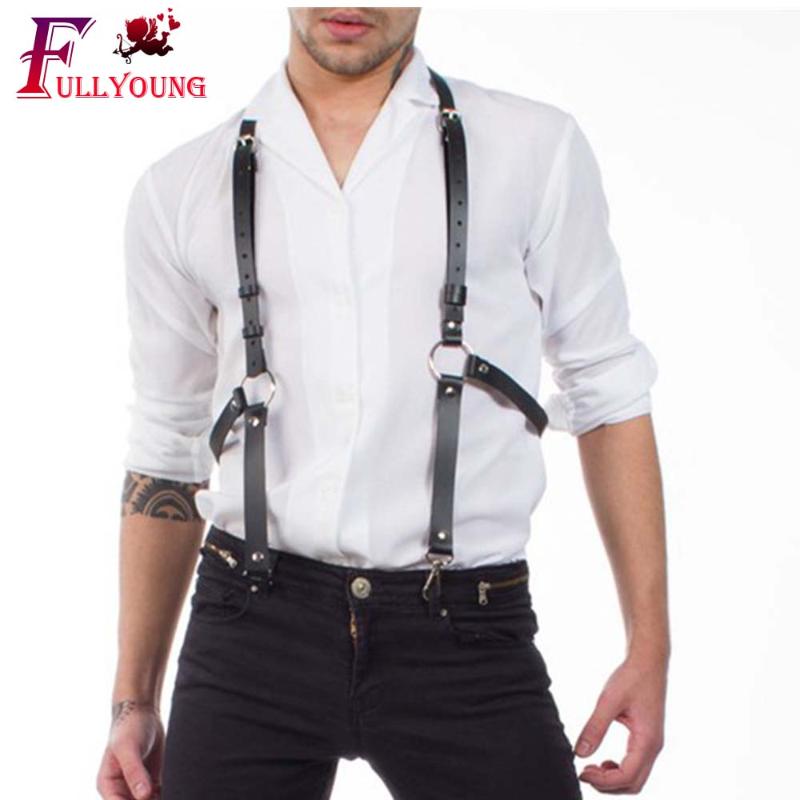 

Fullyoung Mens Adjustable PU Leather Waist Suspender Body Chest Shoulder Harness Exotic Tanks Belt with Buckles and Metal O-Ring, Black