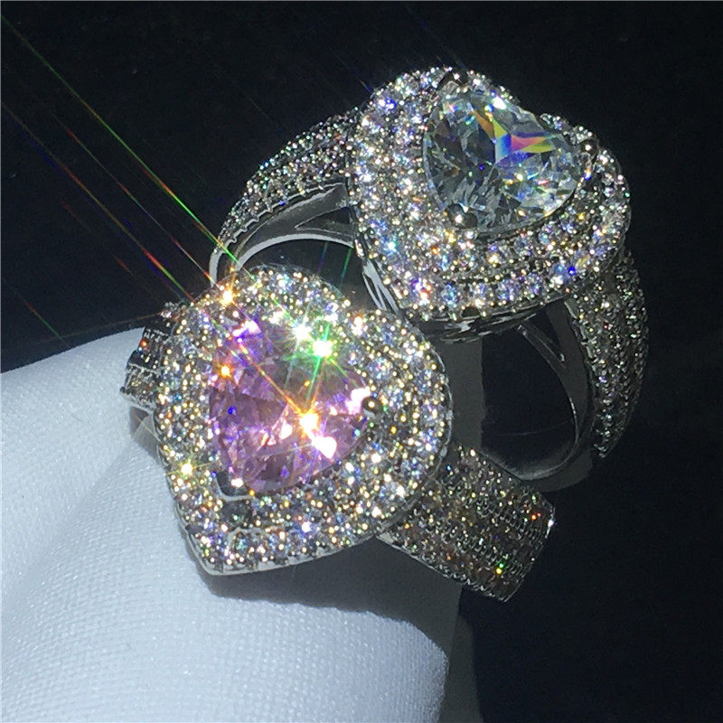 

Classic Heart shape ring 925 Sterling silver Diamond Cz Engagement wedding band rings for women men Jewelry 2 colors select