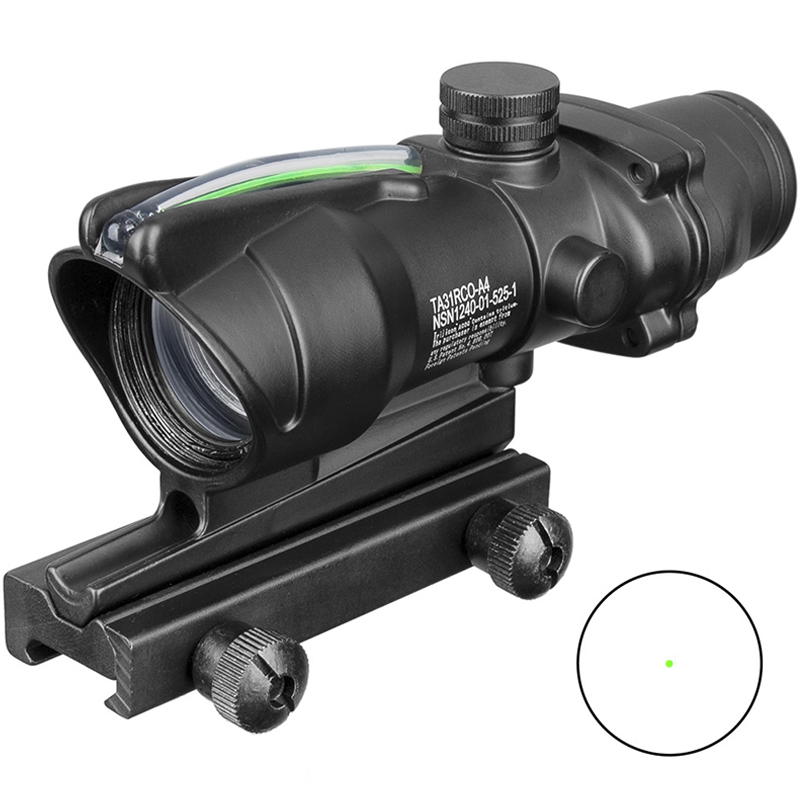 

Trijicon Hunting Scope ACOG 1X32 Tactical Red Dot Sight Real Green Fiber Optic Riflescope with Picatinny Rail