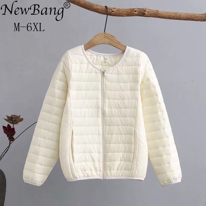 

NewBang 5XL 6XL Plus Size Lightweight Cotton Coat Women Winter Warm Linner Collarless Coat With Zipper Feamale Slim Jackets, Beige