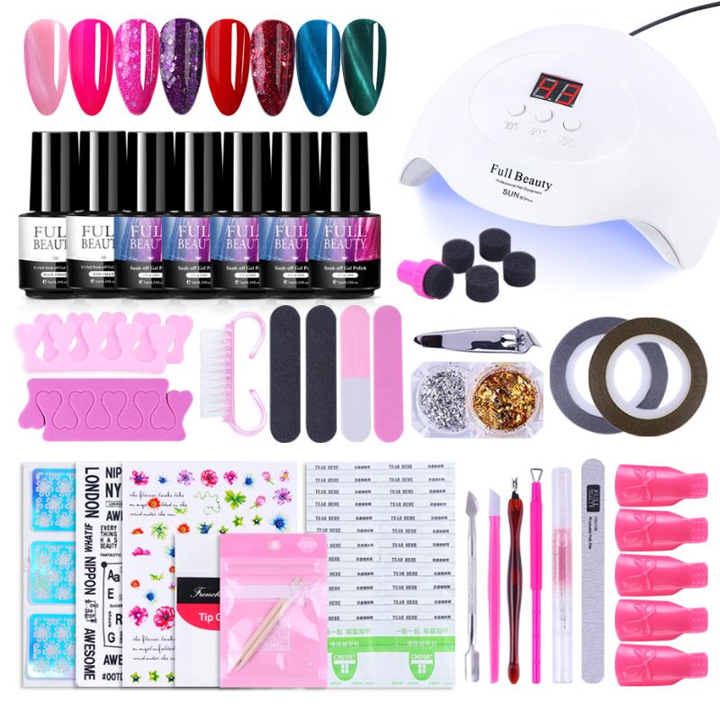 

30W UV Lamp Nail Art Set Kits Gel Varnish Gold Silver Flakes Lining Tape Stickers Manicure Tools Remover Nail Polish Kit JI1574