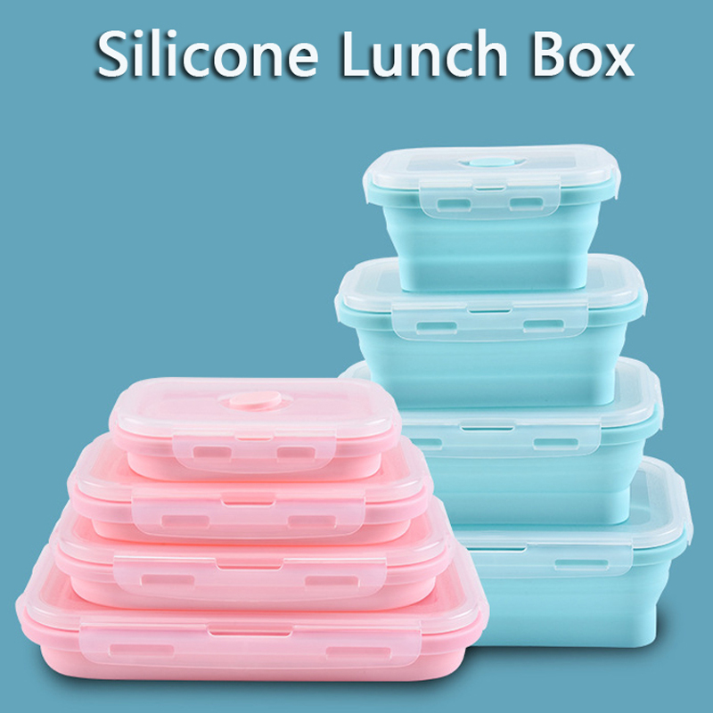 

Silicone Foldable Lunch Box Fruit Food Storage Container Outdoor Portable Camping Picnic Lunch Box Rectangle Food Fruit Holder VT0454, Blue