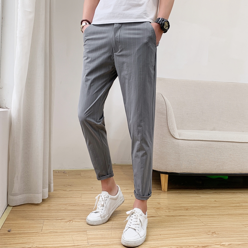 

2020 Brand clothing Male High quality pure cotton Business suit trousers / Men's slim fit stripe Casual pants Plus size -38, Black