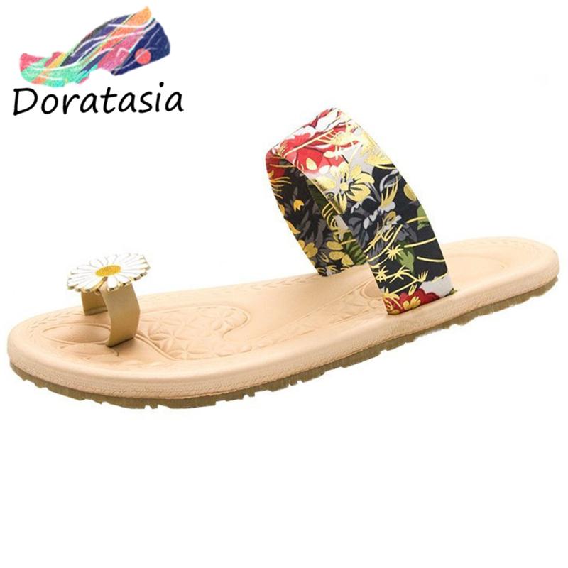 

DORATASIA Concise Flat Flower Shoes slip-on Low Heel Summer Slippers Women New Hot Sale Sweet Flower Print Flip Flop, Multicolor